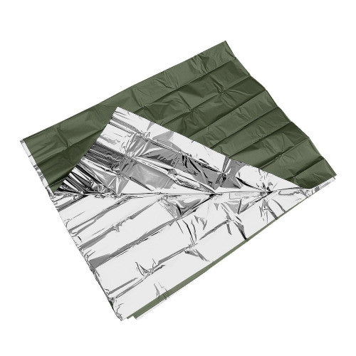 A silver emergency blanket