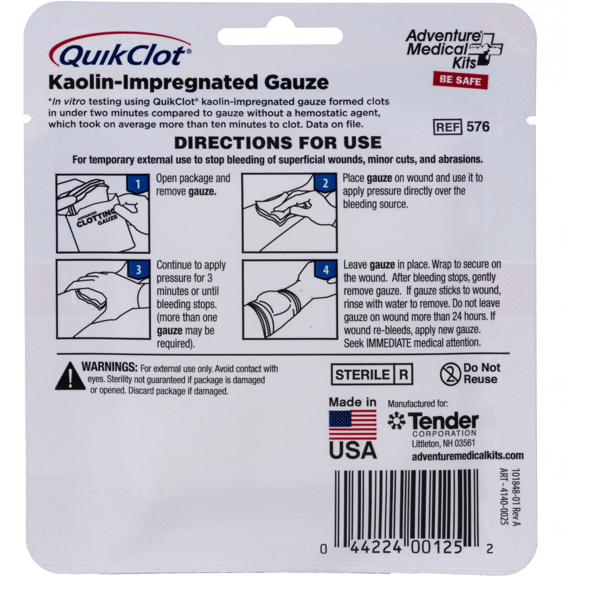 QuikClot Mini Combat Gauze Back