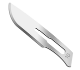 A scalpel blade with a broad tip.